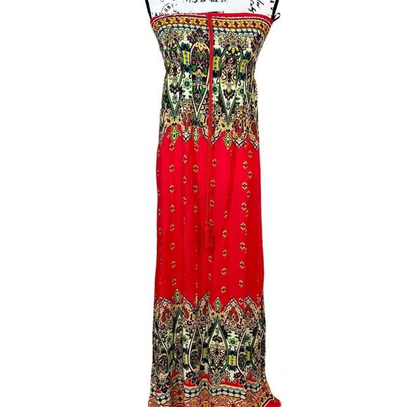 Forever 21 coral maxi tube dress ruched long dress size M boho baddie coastal - Picture 1 of 15